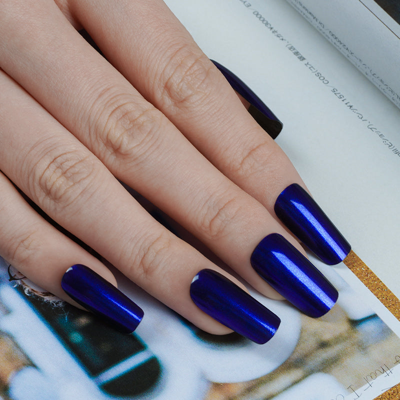 Uñas de gel Azul Metalizadas