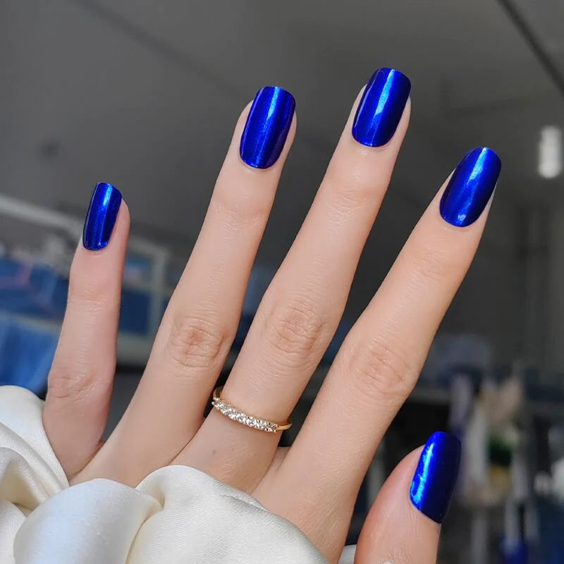 Uñas de gel Azul Metalizadas