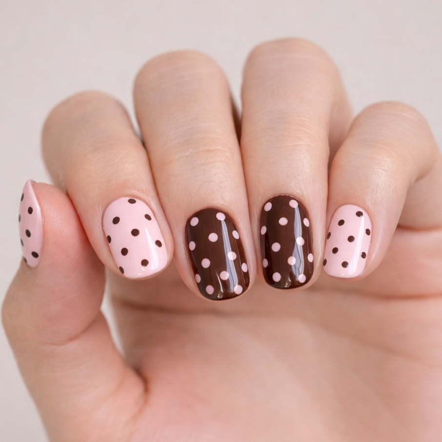 Uñas de Gel Non-UV Cocoa Polka